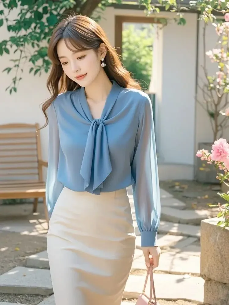

Western-style Long-sleeved Temperament Shirts for Women Early Autumn New French Beautiful High-end Light Luxury Age-reducing
