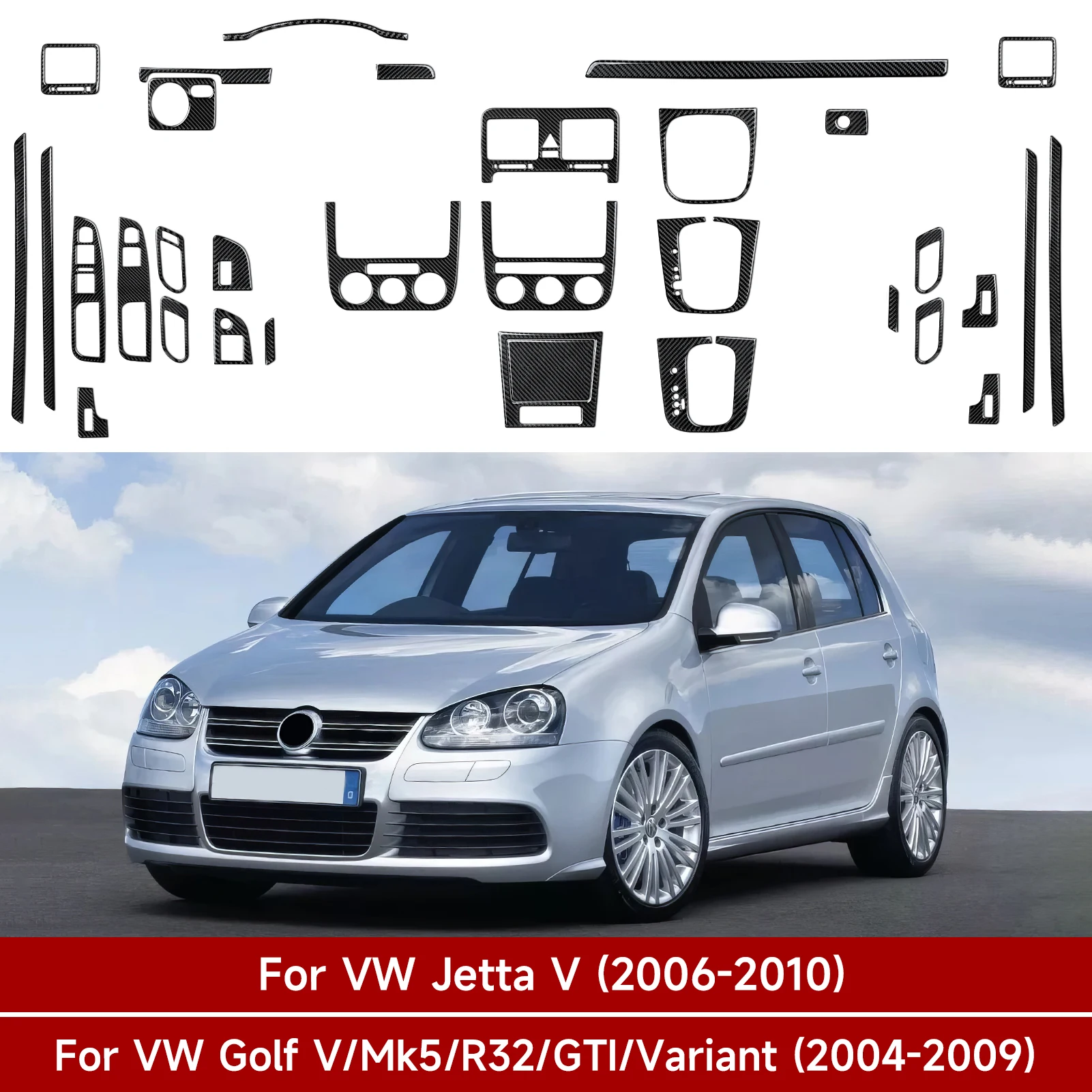 For VW Jetta V Golf V MK5 R32 GTI Plus Variant, Car Center Console Gear Shifter Panel, Side Air Outlet Carbon Fiber Trim Sticker