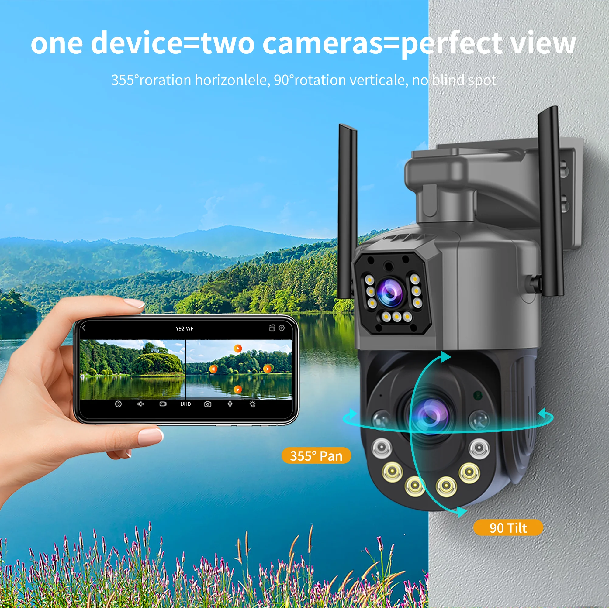 8MP Dual Lens PTZ WIFI Security Camera, Support 36X Optical Zoom Human Detection 60m Color Night Vision Two-Way Audio IP65