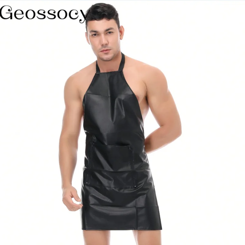 

sexy men male lingerie plus size leather catsuit latex teddy jumpsuit apron cosplay open crotch body stocking sexy clubwear man