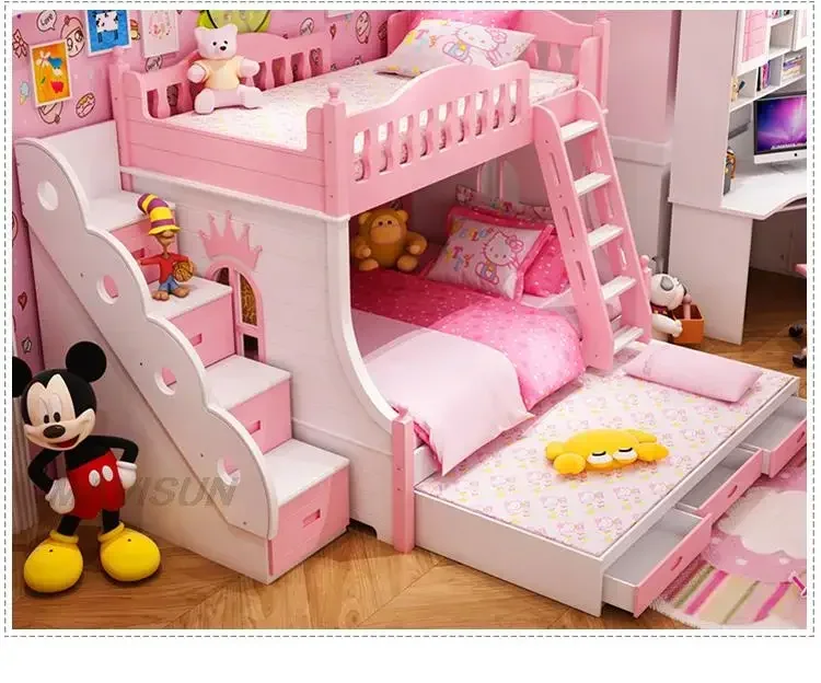 bed Hot Sale Modern Kids Bunk  Creative Lovely Pink Princess  For 5 To 8 Years Old Children Kids room Furniture Decoration