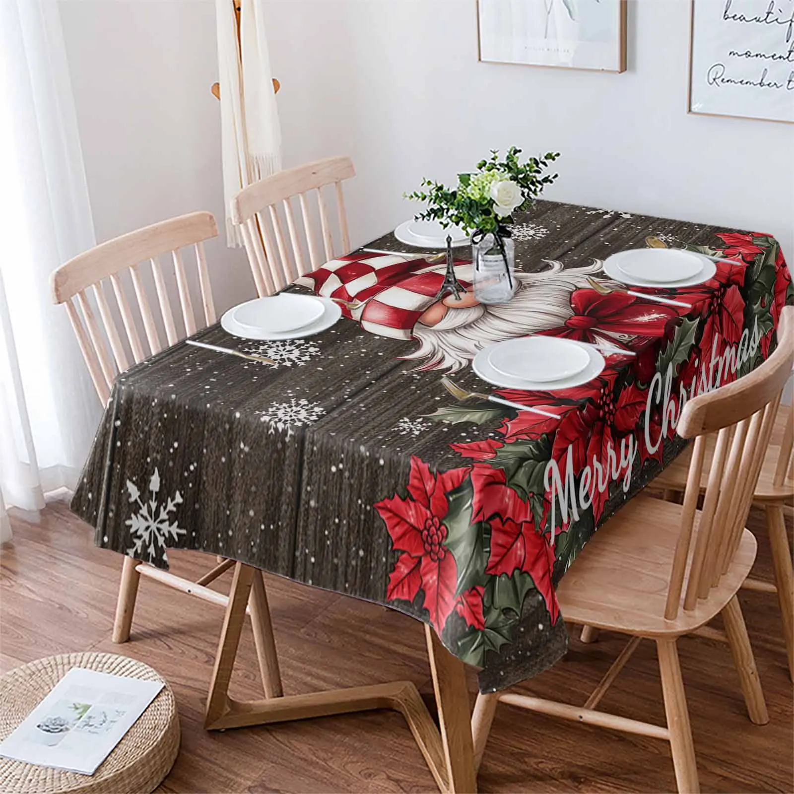 Snowflake Goblin Flower Text  Tablecloth Waterproof Dining Table Rectangular Round Table Cover Home Kitchen Decoration