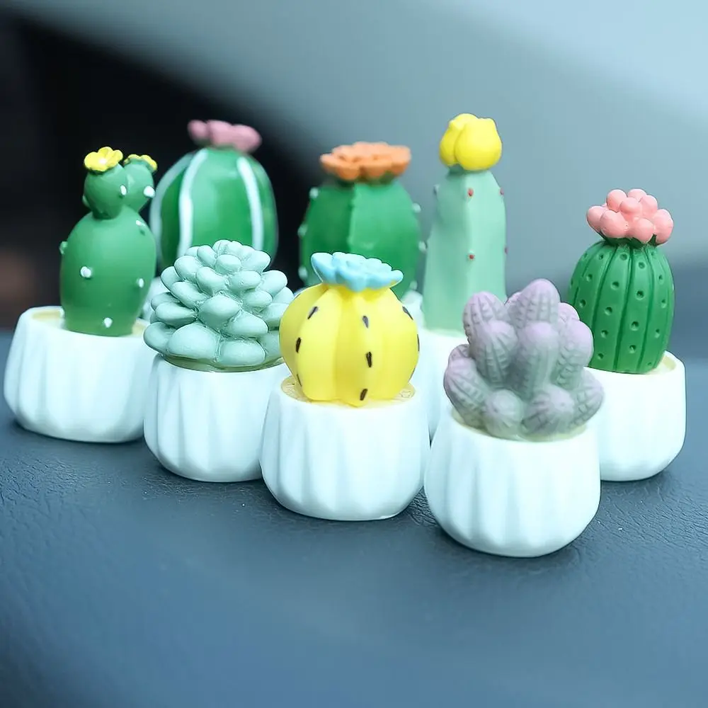 Gift Mini Cute Cactus Car Ornament DIY Cactus Bonsai Model Dollhouse Miniature Succulent Potted Resin Home Garden Decor Toy