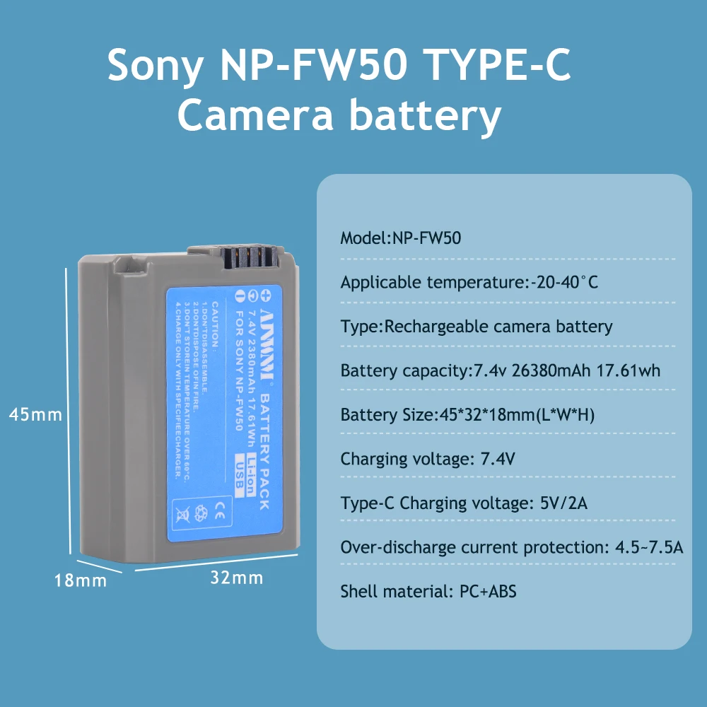 New Upgrade 2380mAh NP-FW50 NPFW50 Battery For Sony ZV-E10, Alpha A6400 A6000 A6300 A6500 A5100 A7 A7II A7RII A7SII A7S A7S2 A7R