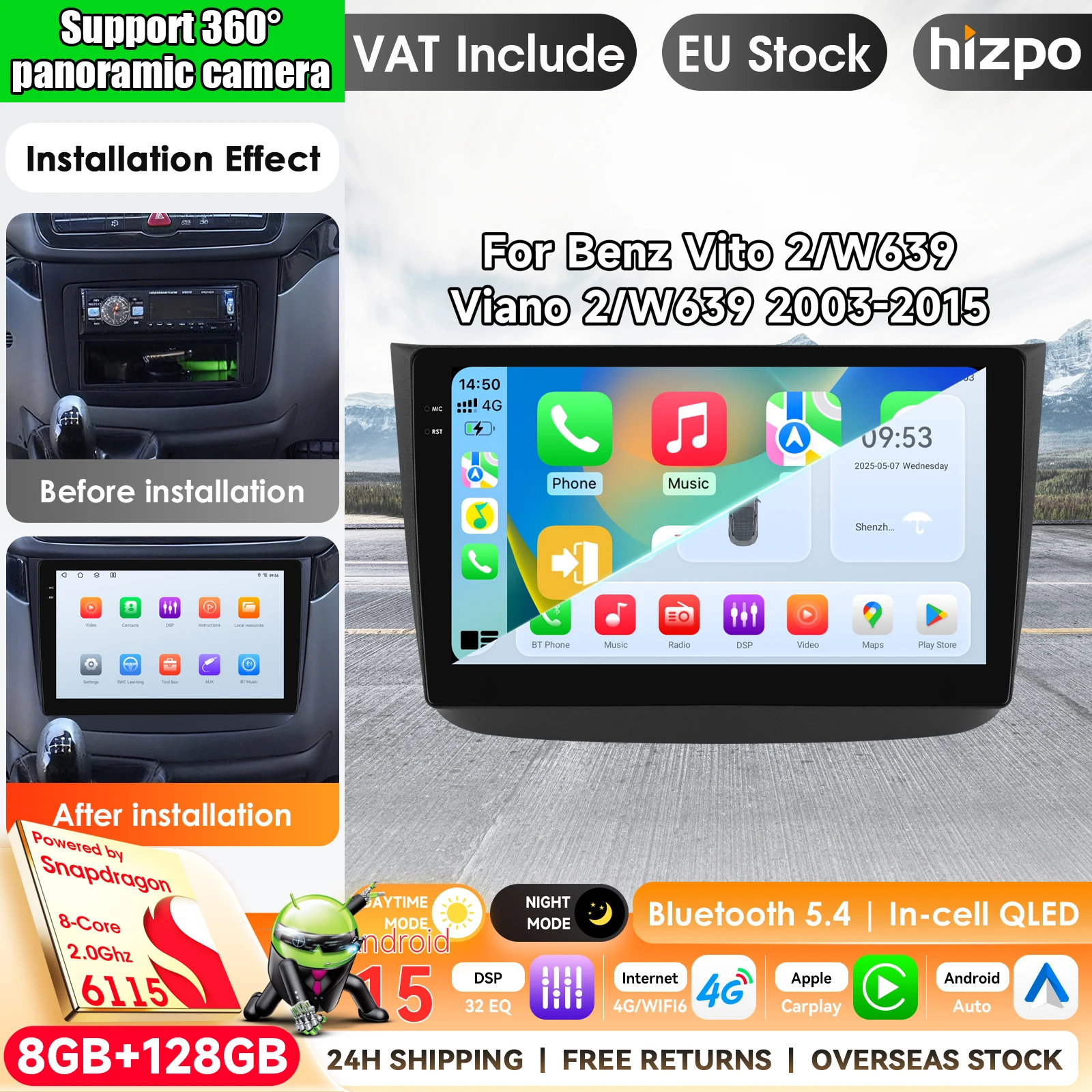 Android 15 per Mercedes-Benz Vito 2 W639 Viano 2 W639 2003 2005 - 2015 Autoradio Carplay Lettore Multimediale GPS Video Autoradio Navigazione GPS Sistemi Intelligenti AI per Auto Unità Principale