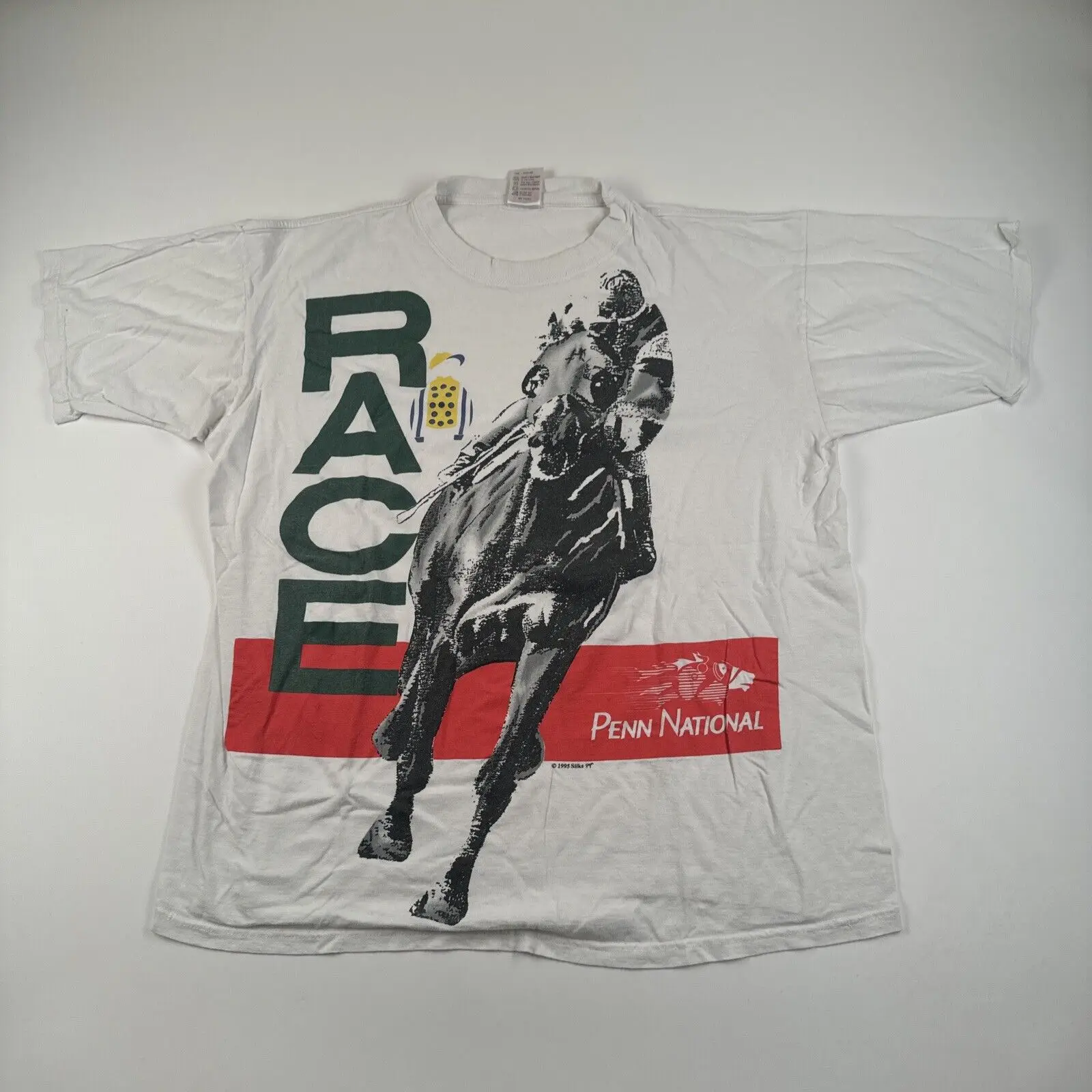 Vintage 90s Penn National T Shirt Size XL Horse Racing All Over Print