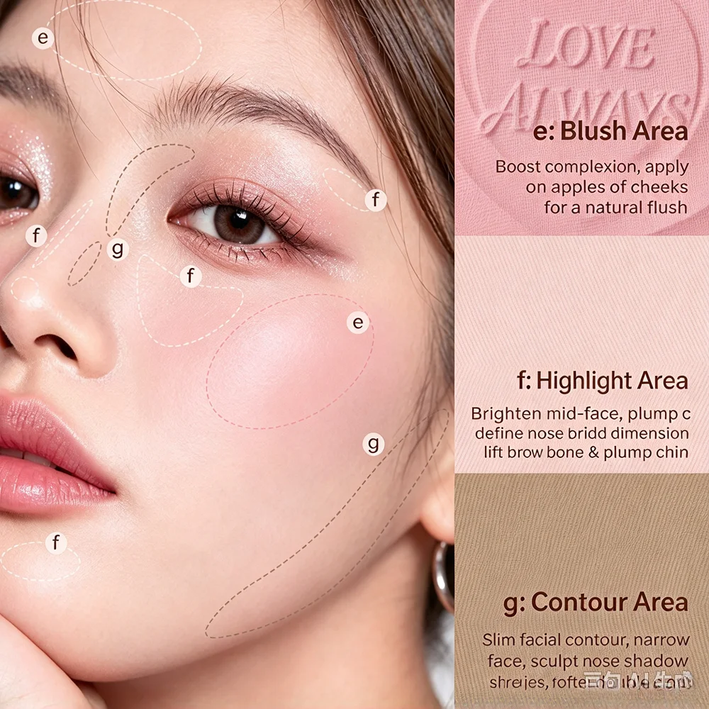 Korean makeup eye shadow Palette sweetheart blush high-light natural Powder blusher makeup brightening three-dimensional contour