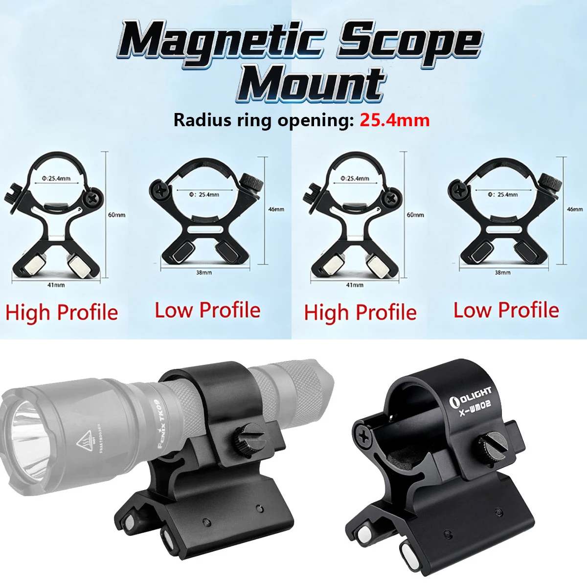 7 Type 25.4mm Ring Tactical Quick Release Offset Flashlight Holder Magnetic 20mm Picatinny Rail Sight Scope Hunting Gun Mount