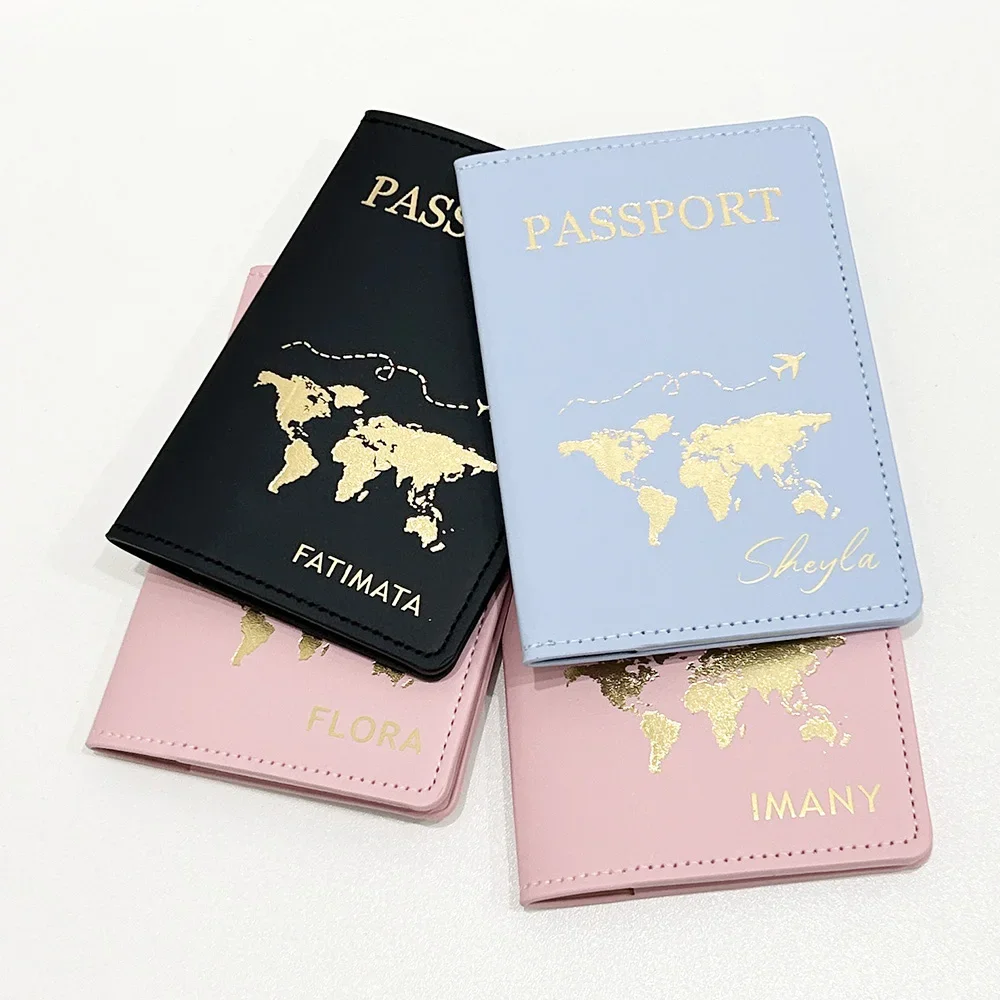 Personalized Passport Cover Plane Women Men PU Custom Golden Color Name Passport Holder Travel Passport Case Wedding Gift