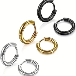 1 pairs Unisex Punk Hypoallergenic Stainless Steel Small Round Hinged Hoop Earrings Set for Men and Women 8mm/10mm/12mm Sizes