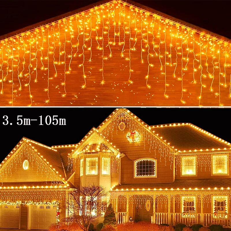 

3.5M-35M Christmas Decoration 2024 Led Icicle Curtain Lights Outdoor New Year 2025 Fairy Light Street Garland On The House Luces