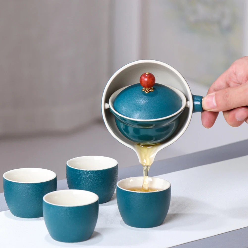 Chinese Gong Fu Tea Set Portable 360 Rotation Teapot Ceramic Tea Maker Infuser Semi-Automatic Teaware for Home Office Travel