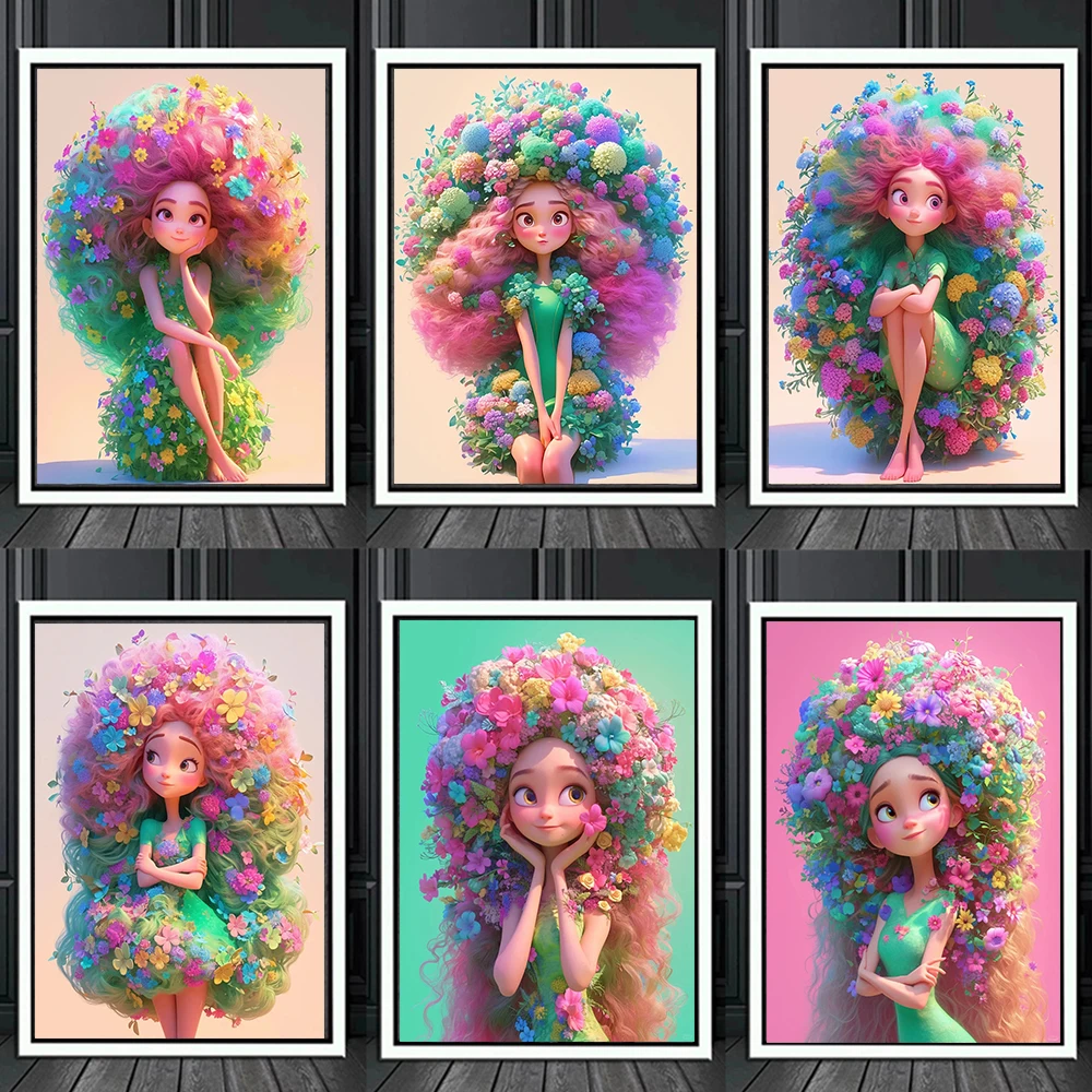 Handmade DIY Round Diamond Diamond Painting Set Cartoon Colorful Headdress Garland Girl Cross Stitch Diamond Mosaic Home Decor