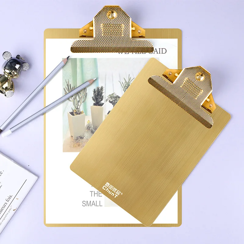 Gold Stainless Steel Clipboard - Durable Writing Board Clip, Metal Menu Holder, Document Organizer for Notes and Transcriptions