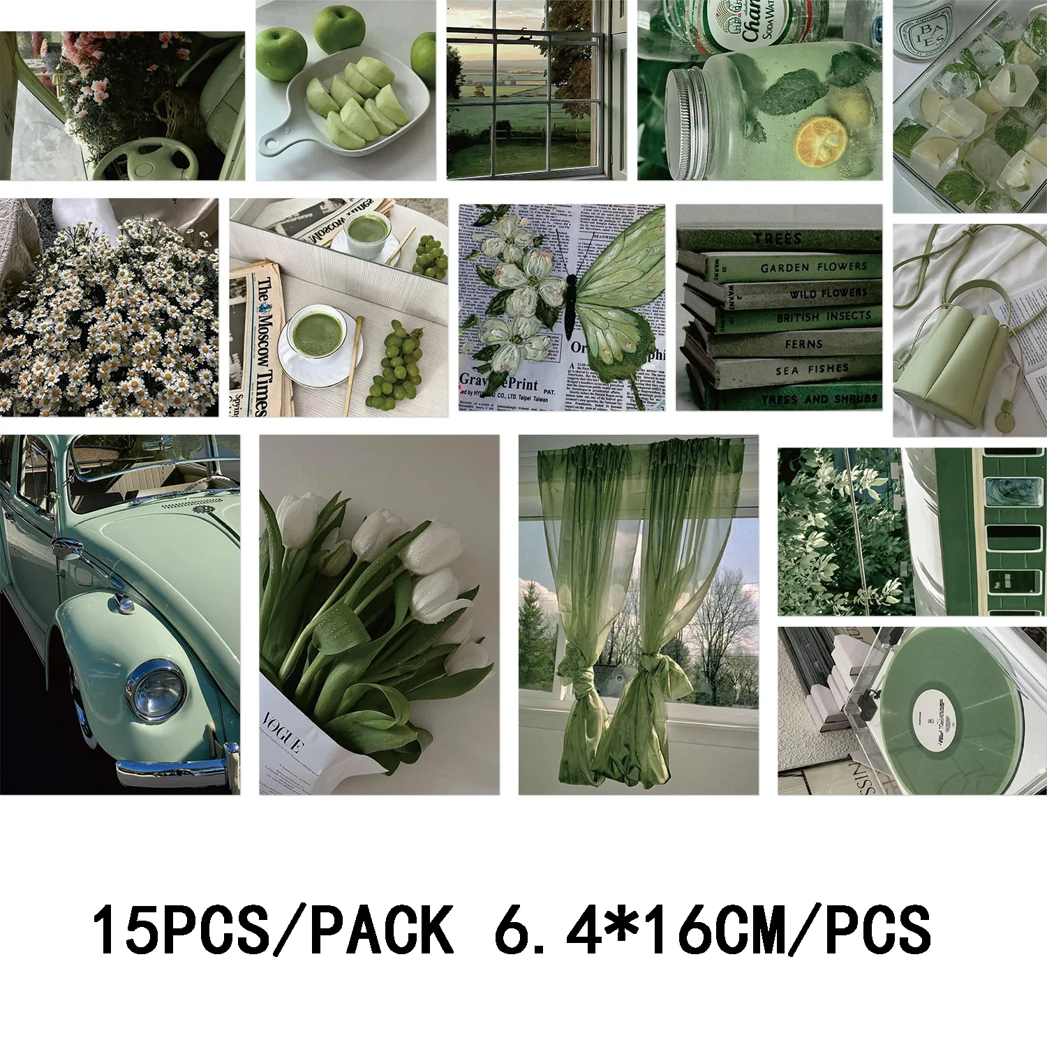 15 PCS Verde Verão Fresco Cartões Postais Interior Quarto Decoração de Parede Adesivos de Parede
