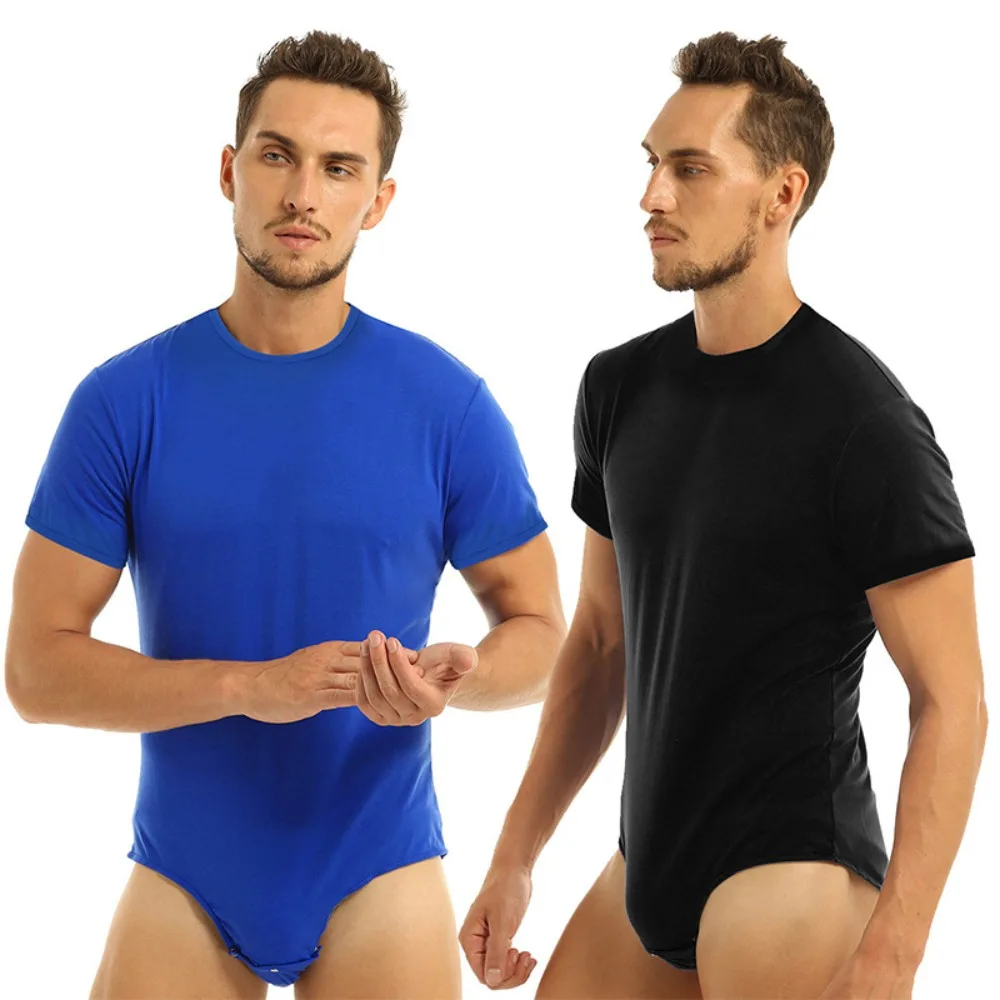 Men's One-Piece Pajamas - Short Sleeve Round Neck Jumpsuit with Snap Closure, Soft Full-Body Comfort for Lounge and Sleep