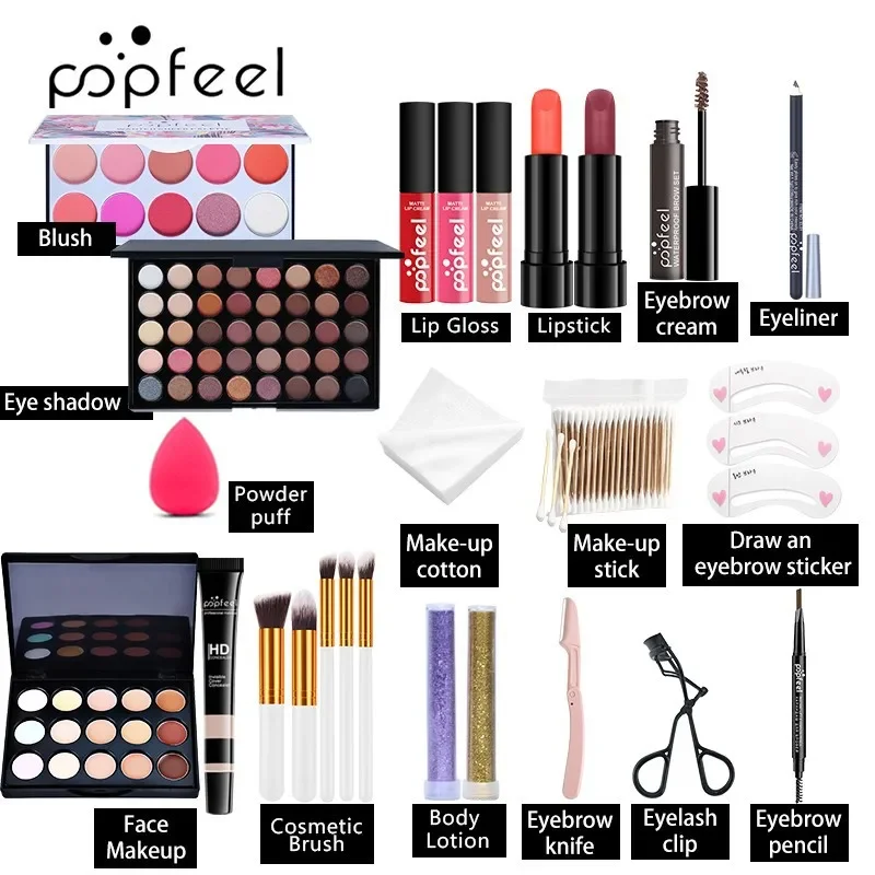 Limited-edition Popfeel Makeup Kit Full Set All In One Eyeshadow  Powder Lips Foundation Luxe Sets Gifts for Women Cosmetics New