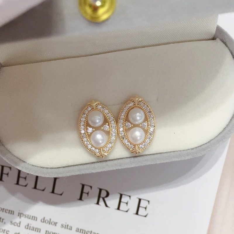 ZHBORUINI Gold Plating Natural Freshwater Pearl Earrings Geometry Mini Pearl S925 Sterling Silver Ear Needle For Women Jewelry