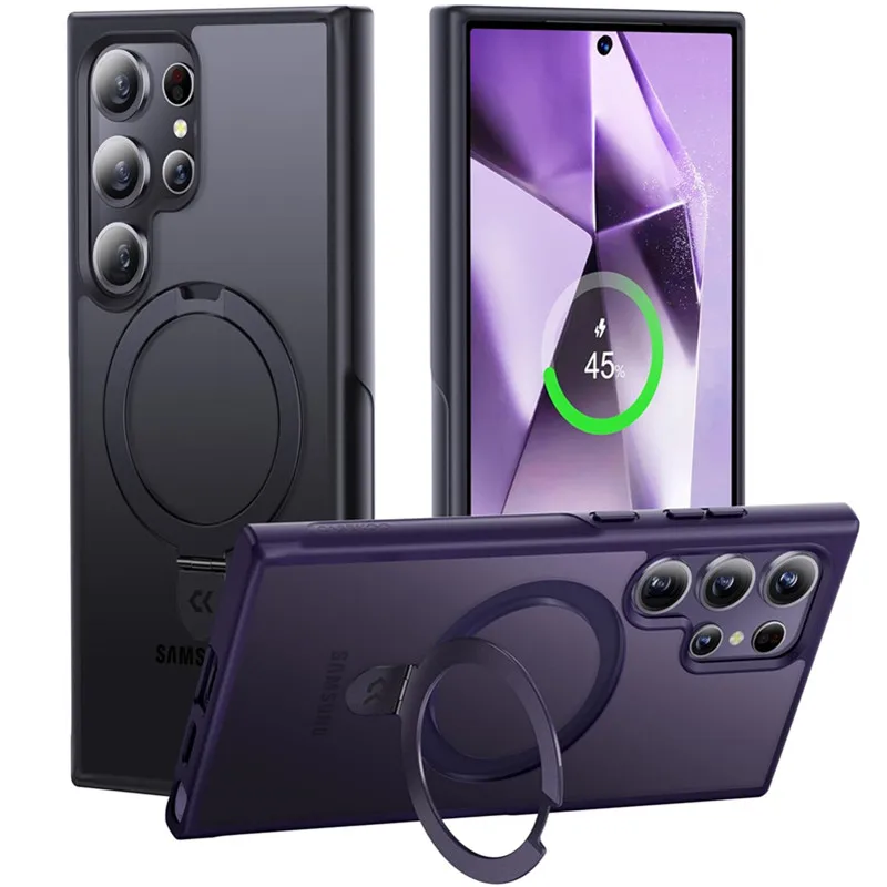 Metall-Ringständer Matt Magnetische Hülle für Magsafe Samsung Galaxy S26 S25 Ultra S24 Plus S26+ mit Objektivschutz Mac Safe Cover