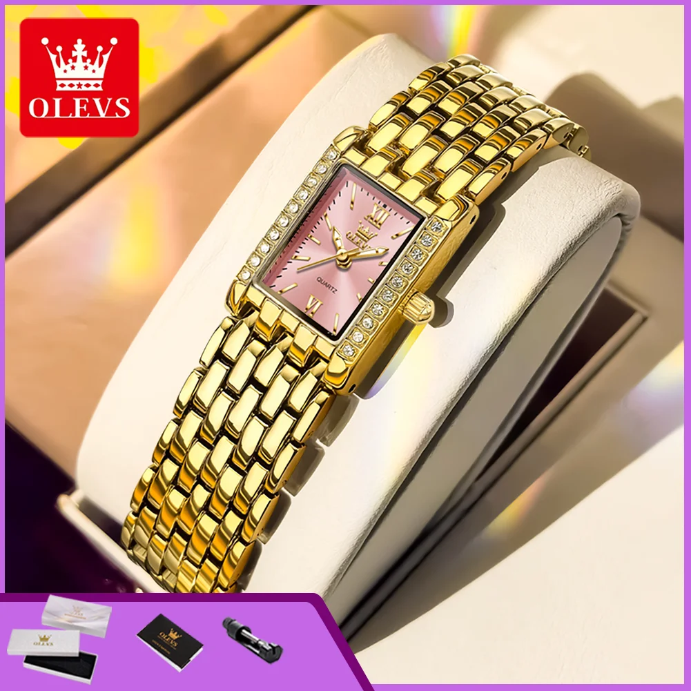 OLEVS 3700 Watches for Women Luxury Fashion Diamond Bezel Gold Steel Strap Waterproof Fashion Women's Elegant Dress Wristwatches