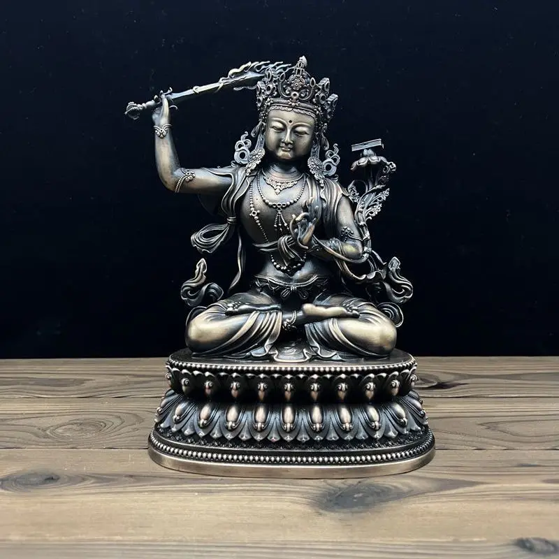 Nepalese craft Tibetan two-armed Manjushri Buddha statue ornament, wisdom sword, copper, old and meticulous work