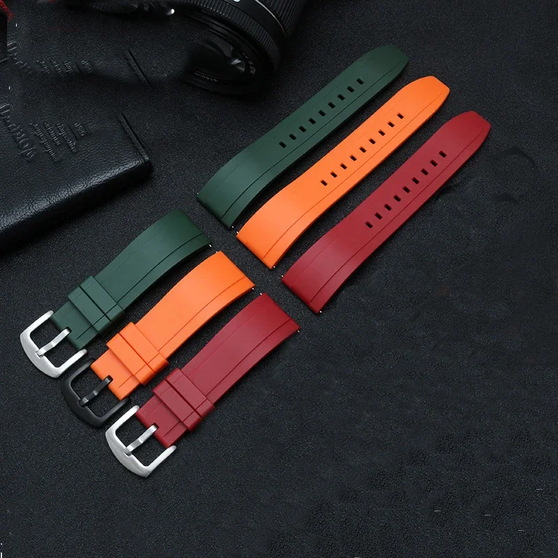 Dust-Free Rubber Waterproof Quick Release Watchband 20mm 22mm 24mm Black Orange Rubber Strap for Seiko Omega Watch Accessories