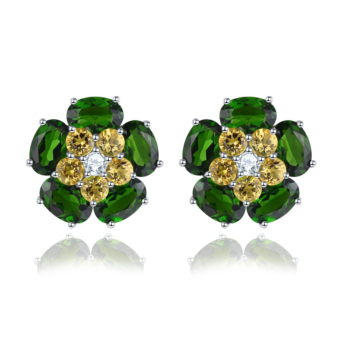 

Natural Chrome Diopside Citrine Solid Sterling Silver Women Stud Earring 6 Carats Genuine Multicolor Fine Jewelrys Exquisite