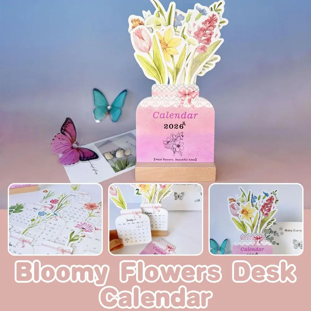 

2026 Flower With Wooden Frame Desktop Calendar Cute Exquisite Flower Independent Page Calendar Desktop Decoration Gifts