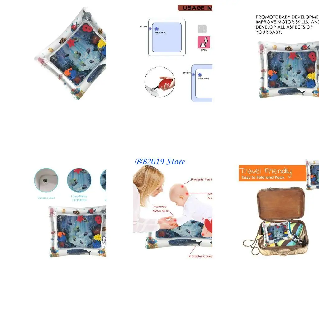 Q0KB Mata Wodna dla niemowląt Tummy Time Zabawa Przenośna mata dla niemowląt nadmuchiwana matka brzucha Mata