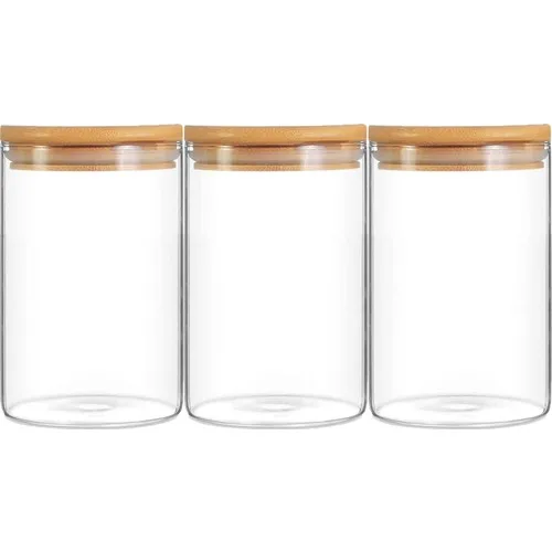 Mama Camilla 3'lü Set 250 ml Borosilicate Glass Jar With Bamboo Lid Spice Vacuum