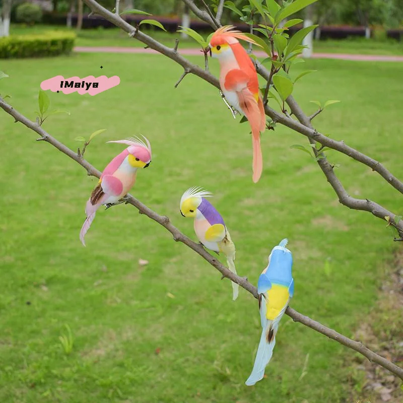 M-1Pcs Miniature Feather Lawn Doll Ornaments 15cm Creative Handmade Simulation Parrot Animal Bird Garden Props Decoration