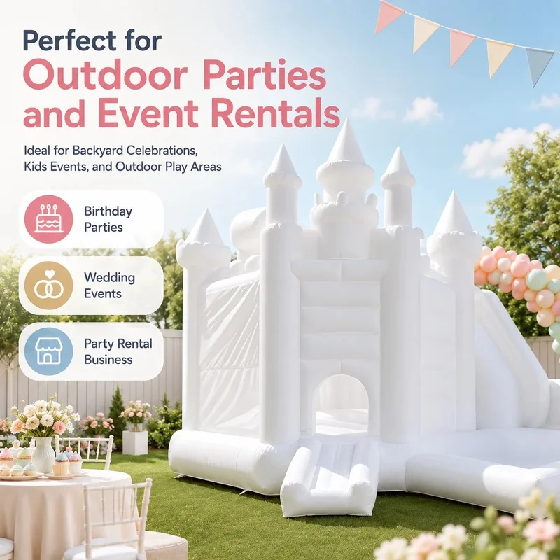 Commercial Inflatable Bounce House Slide Pit Combo White Pastel Bouncy Castle with Ball Pool for Kids  Party Rental Events
