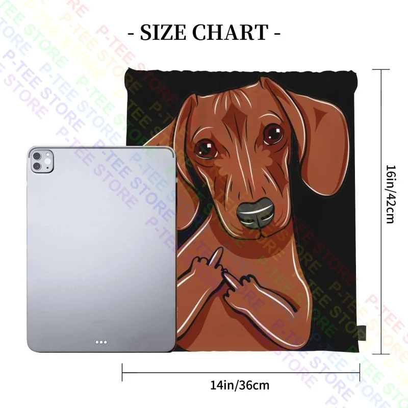 Dachshund Dog With Middle Finger Pocket Dog Cute Drawstring Bags Gym Bag Print Beach Bag Gymnast Bag School Sport Bag