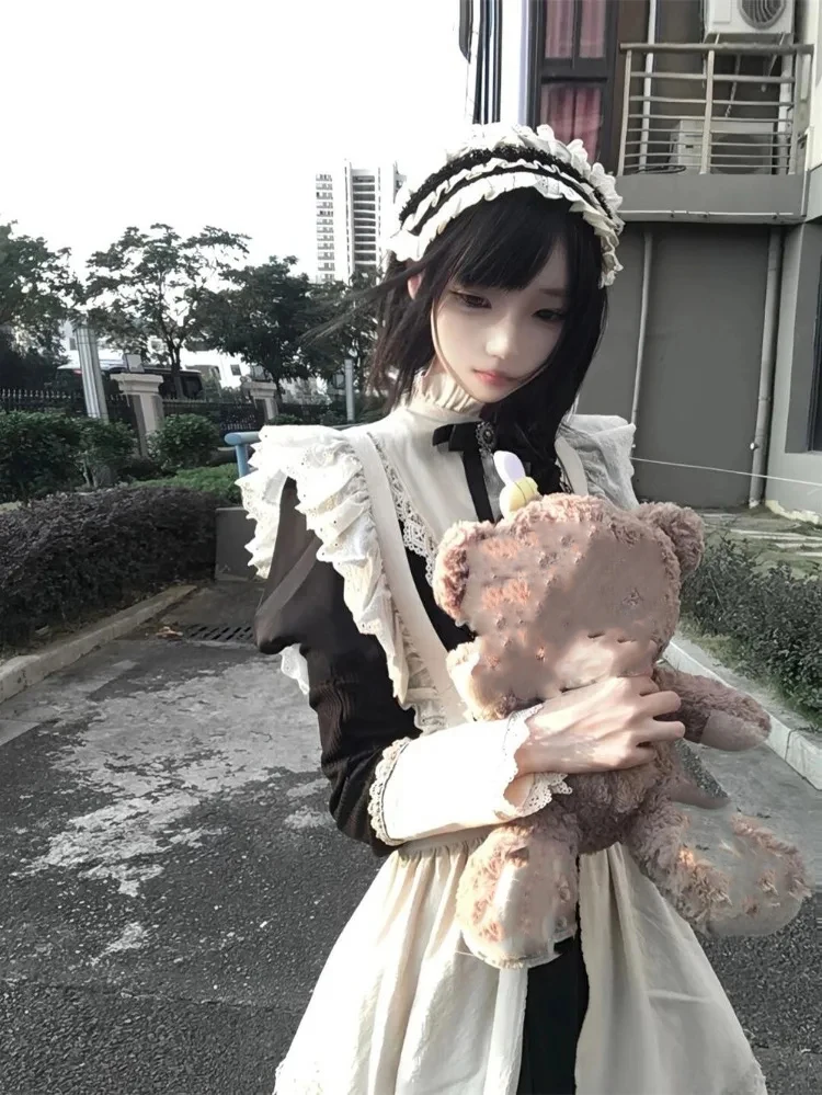 Y2k Zware Gothic Lolita Lange Mouw Jurk Voor Vrouwen 2023 Nieuwe Onregelmatige Meid Schort Twee Stukken Sets Dark Academia kleding