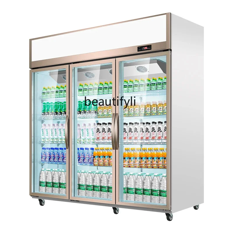 Beverage Display Cabinet Freezer Commercial Sanmen Supermarket Refrigerated Beer Fresh Air Cooled Frost Free Convenience Store