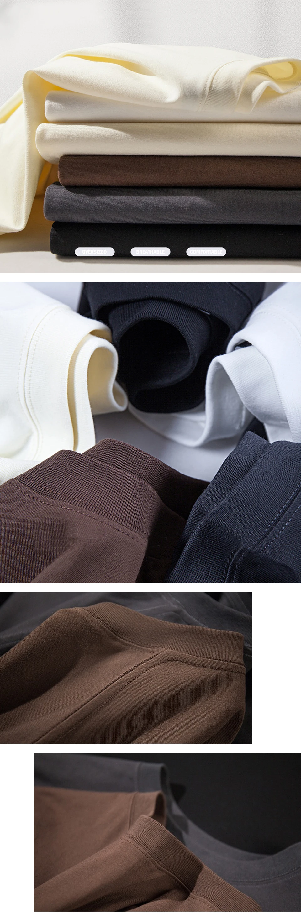 WAVLATII Damen Neue Oversize-T-Shirts, 260 GSM, Weiß, Lässige Streetwear-Tees, Unisex, Einfarbig, Koreanische Coole Oberteile für Junge Leute WT2560 – Detail 3