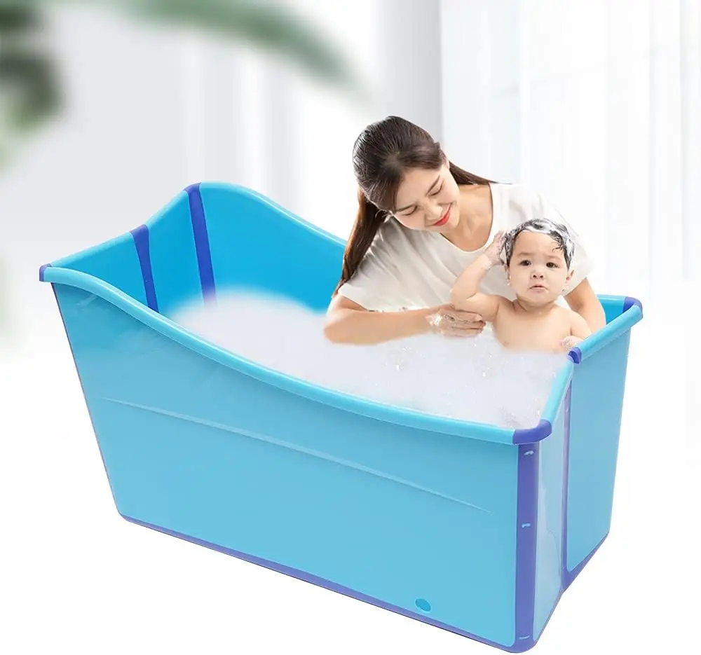 

Foldable Bathtub, 39 Inch Freestanding Bath for Baby Adults, Spa Bathtub, Bathtub, Ideal for Small Bathroom, Blue