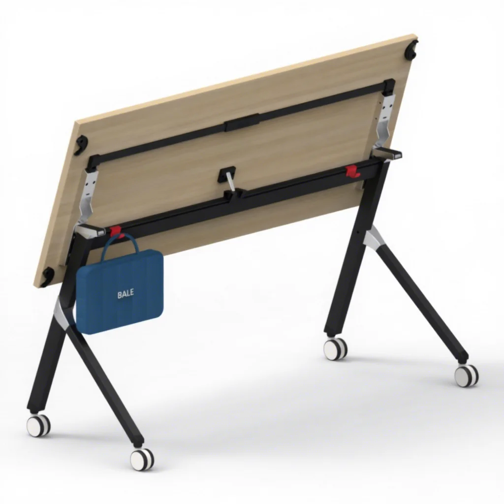 QS-TD01 Melamine Laminated Board Mobile Flip up Foldable Training Table