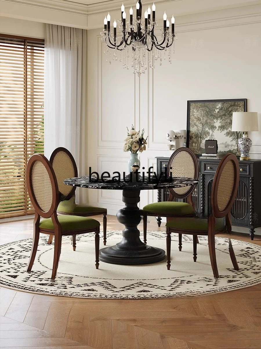 

Dining table solid wood American antique style new dining table and chair combination household small apartment retro
