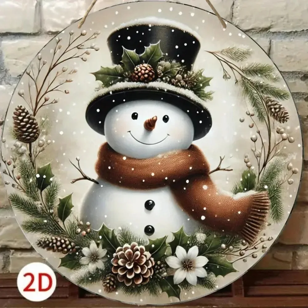 2D Retro Snowman Welcomes Circular Wooden Signs, Suitable for Home, Living Room, Porch, Caf É, Restaurant, Holiday Decoration