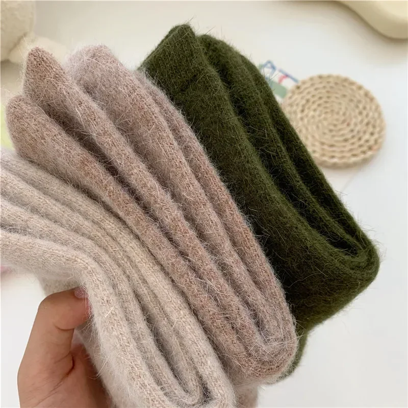 Winter Warm Thickened Wool Socks Solid Color Sleeping Socks Lolita Kawaii Cute Cashmere Thermal Long Socks Resist The Cold Sox