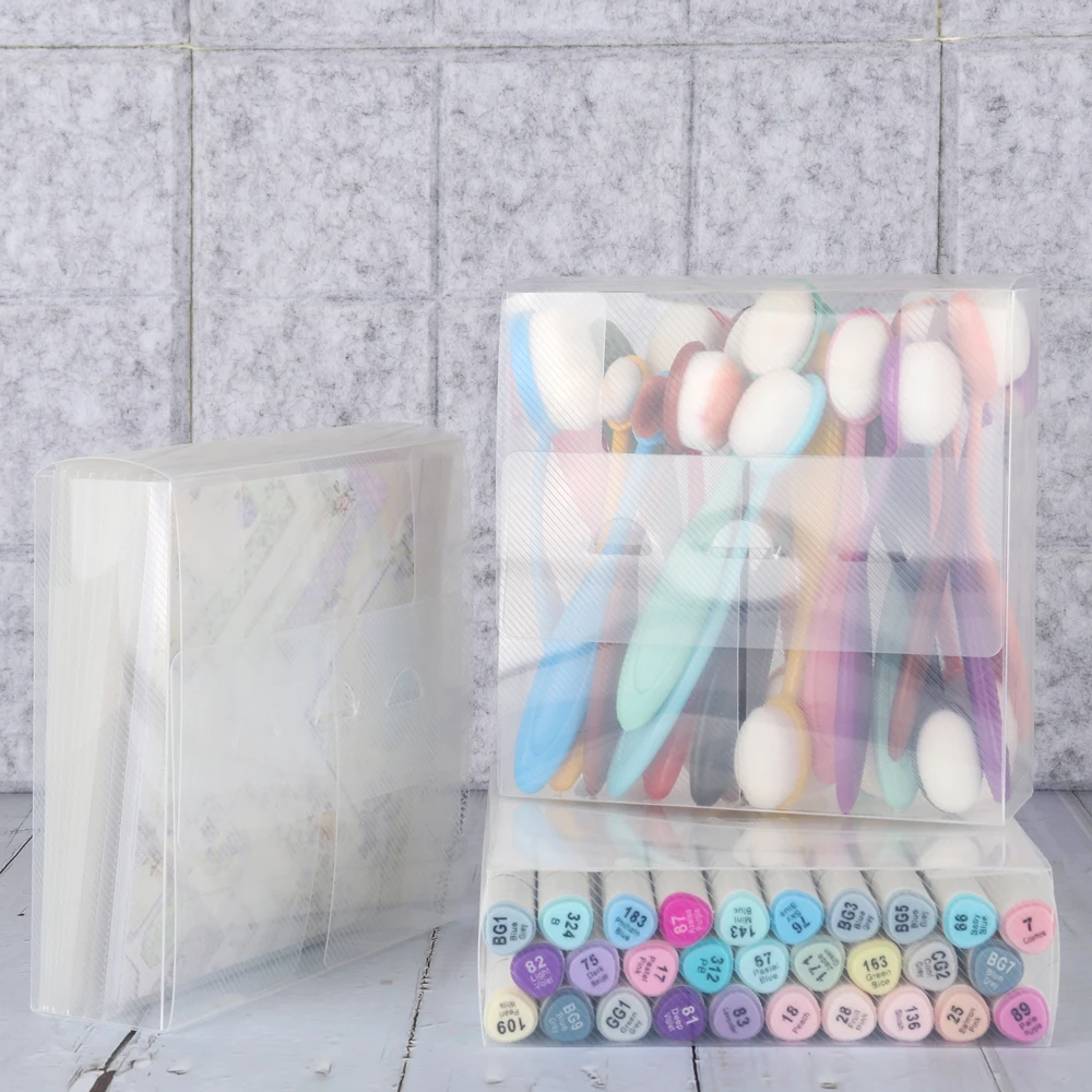 16 x 16 x 5 cm große Aufbewahrungsboxen, transparente Taschen zum Aufbewahren von Farbmarkierungen, Mischpinseln, Bastelbedarf, langlebige Kunststoffboxen