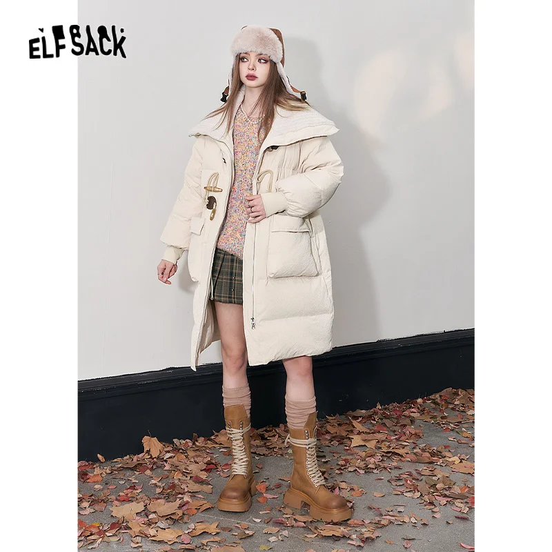 ELFSACK Kwaii Down Coats Women 2023 Winter New Korean Fashion Mid-length Outwears