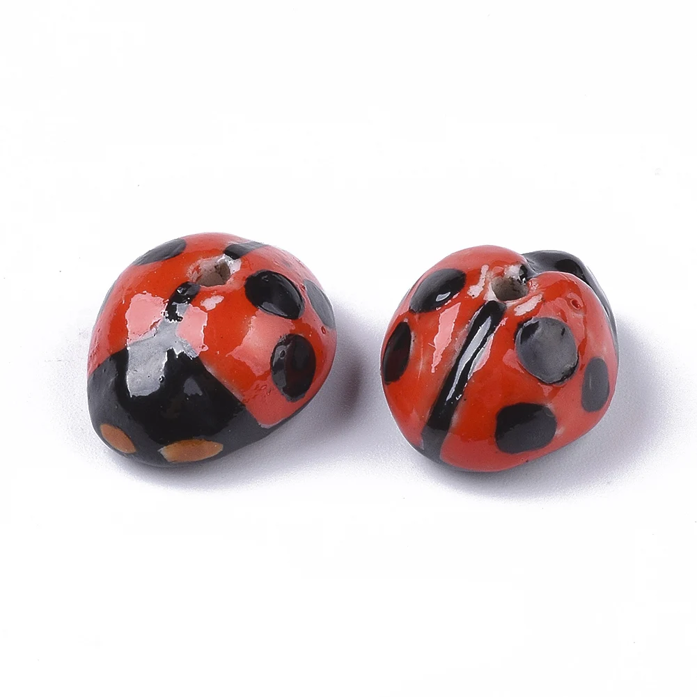 5Pcs Handmade Porcelain Beads Colorful Ladybug Beads Charms For Spring Theme Necklace Bracelet Jewelry Making 9~11x17~19x13~15mm