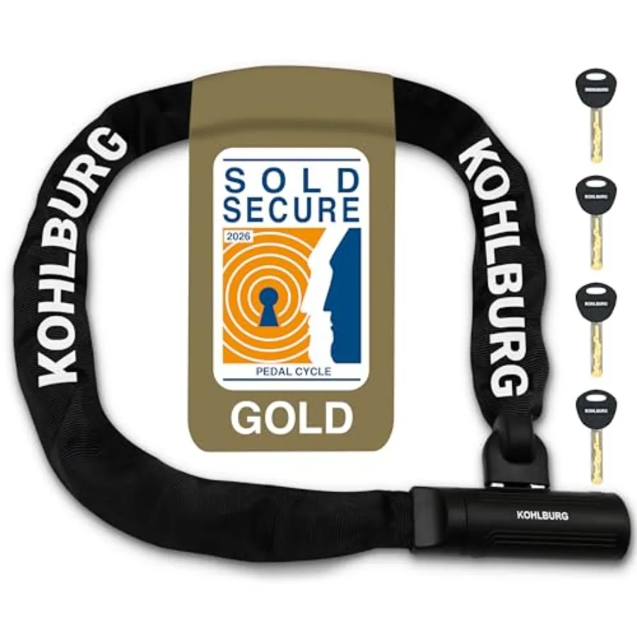 

Security Chain Lock [Sold Secure Gold] 4ft Long Bike Chain with 4 Keys Heavy Duty Bike Lock 0.33" for Bicycle Ebike and Motorcy