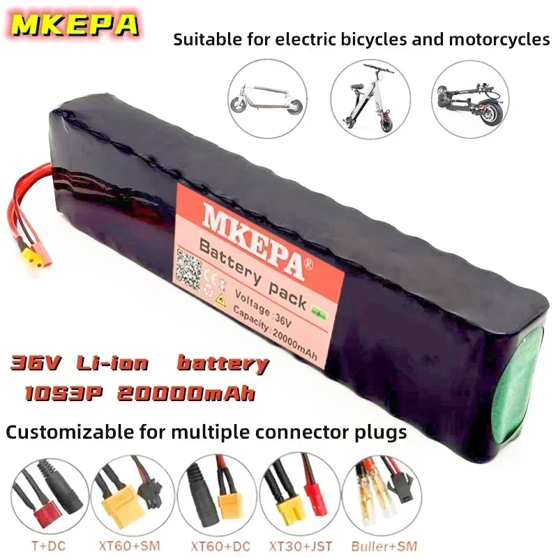 

36V 20Ah 18650 Rechargeable Lithium Battery Pack 10S3P 1000W with BMS for Bicycle Scooter Battery Pack