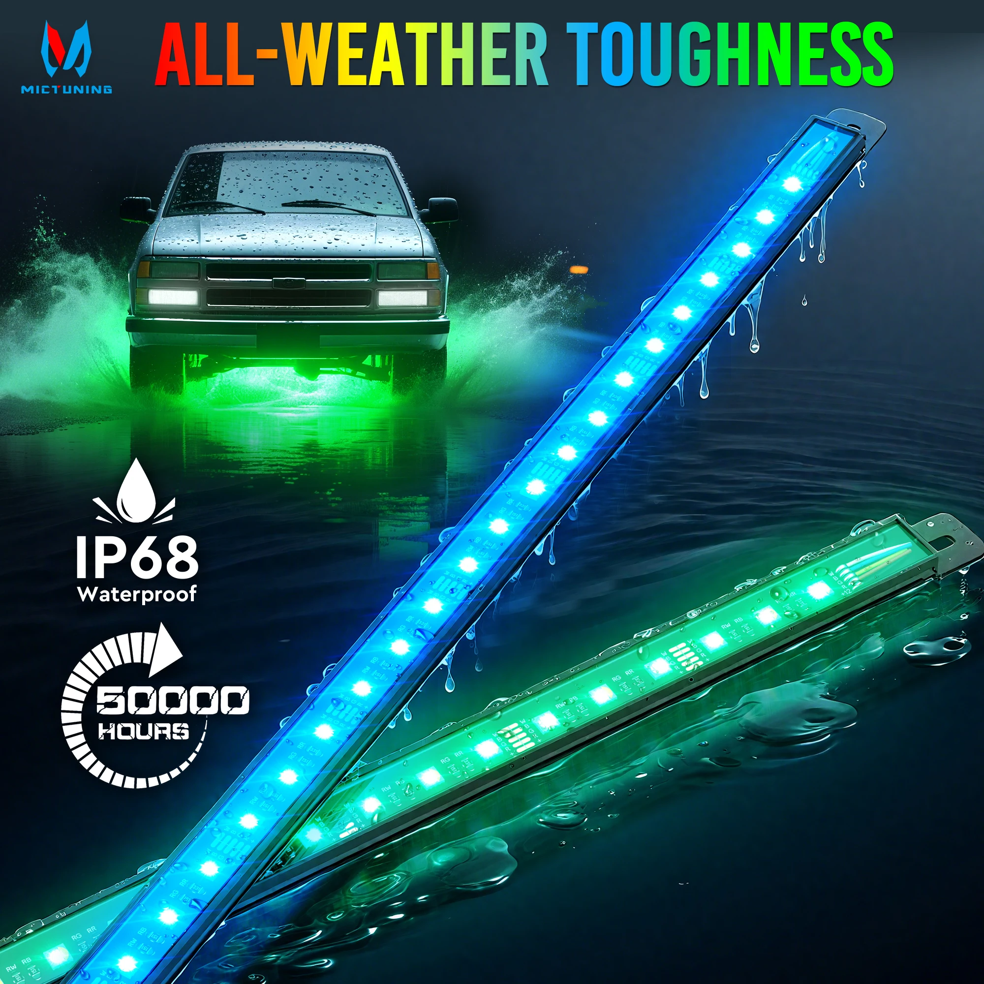 

RGBW Car Underglow Light Strip 12V LED Underbody Ambient Light with Aluminum Housing, Car Exterior Neon Accent IP68 Waterproof