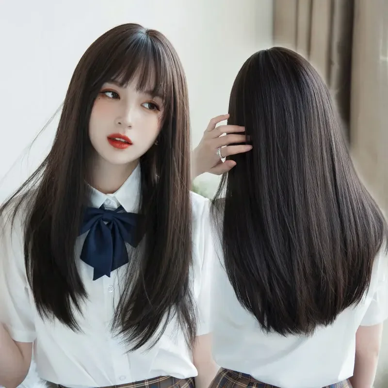 Best-selling 26-inch synthetic wig for long straight hair for cosplay, Halloween everyday wig, high-temperature hairpiece
