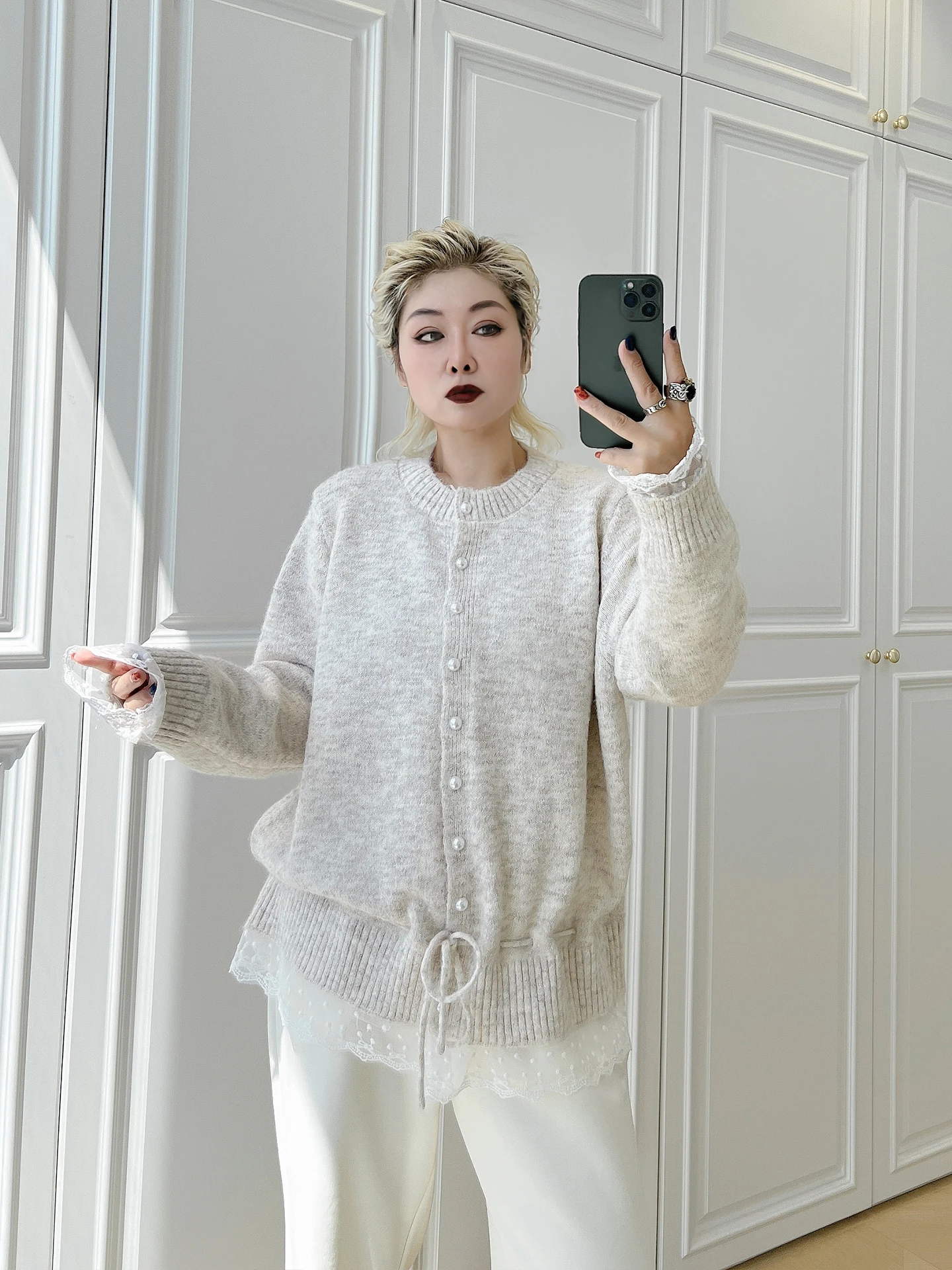 

Осенний трикотаж больших размеров, длинный светящийся кружевной мягкий уютный свитер, кардиган для женщин более 200 лет, повседневный кардиган с высокой талией