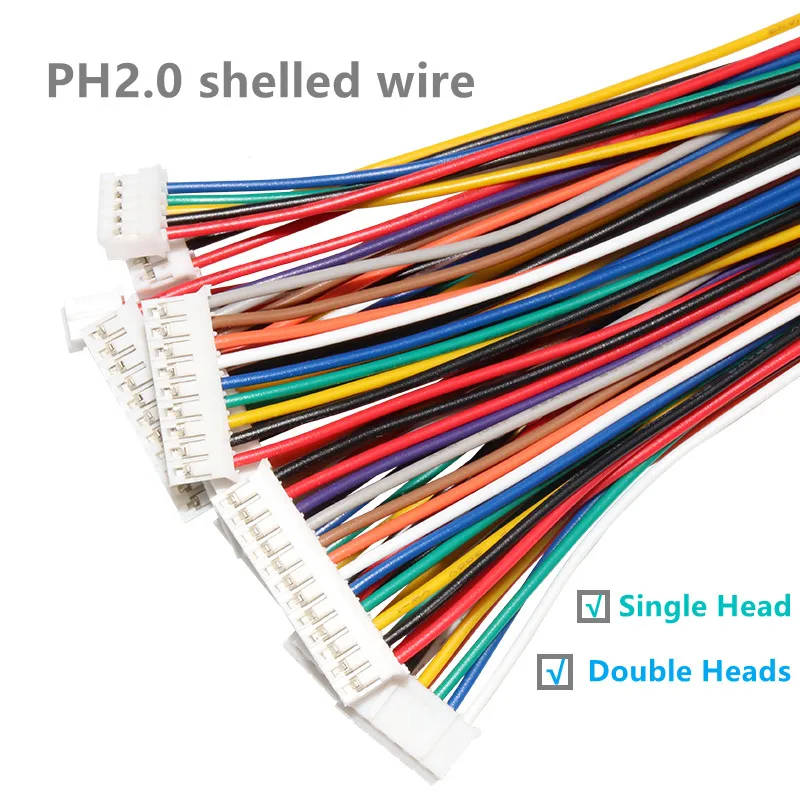 10PCS JST PH2.0 2.0 Pitch Female Connector Wire 10CM 15CM 20CM 30CM 26AWG 2P3P4-12Pin Single End/Double End Cable Electronic Wir